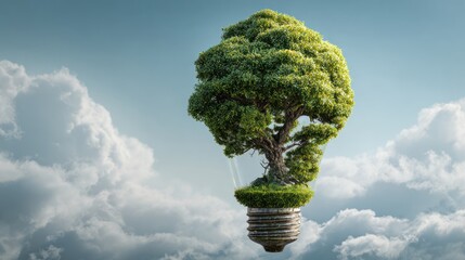 Tree Growing Inside Light Bulb Symbolizing Sustainable Energy Concept