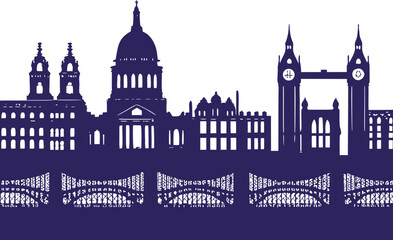 Fototapeta premium Dark blue silhouette of London skyline with bridge