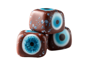  Chocolate sweets shaped like blue eyes side view isolated transparent PNG