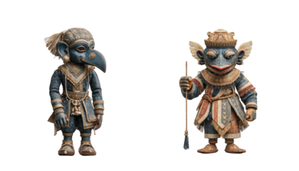 Traditional Balinese carved figures isolated on transparent background