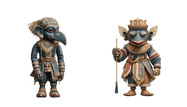 Traditional Balinese carved figures isolated on transparent background