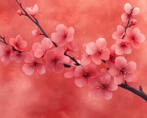 Branch of beautiful pink cherry blossom. Perfect for spring designs, cards, and art.