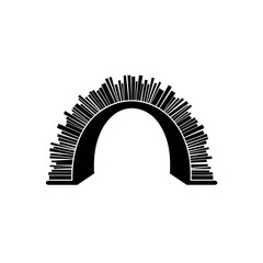 A solitary weathered wooden pier stretches out into a calm dark body of water under a twilight sky