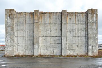 The concrete wall shows weathered patterns and aging textures on its surface. Use it to portray themes of decay, industrial strength, or urban backdrops.