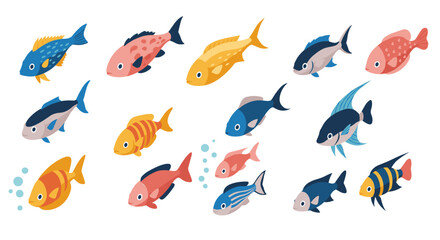 Naklejka premium Colorful marine fish collection in flat style