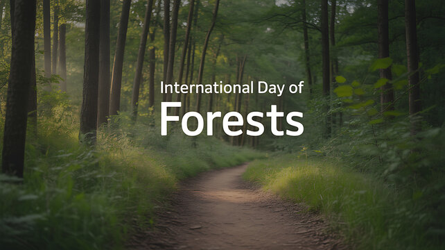 International Day of Forests celebrated with a serene forest pathway scene - Powered by Adobe
