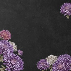 Dark chalkboard background with floral corner accents
