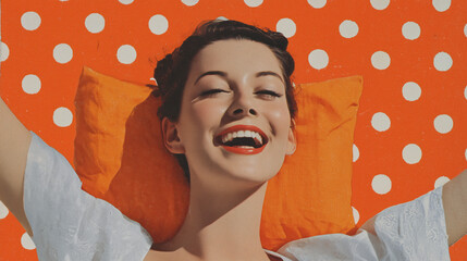 Reclining woman orange rest vintage french relaxation luxury
