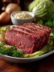 Fototapeta premium Corned beef with cabbage as a traditional irish meal