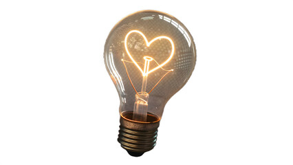 Glowing incandescent light bulb with filament shaped like a heart on full hd 4k stock image...