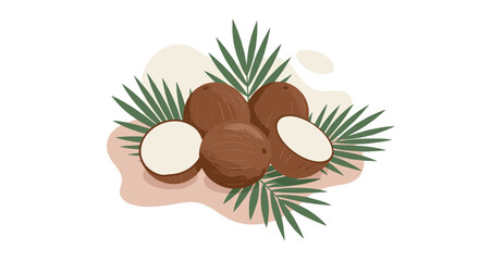 Tropical coconuts with palm leaves on abstract background
