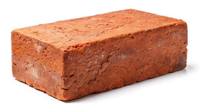 Delicious brown chocolate brownie slice on a white background with a red brick texture, looking like a tasty dessert snack