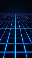 Obraz premium Glowing neon blue grid on dark background creates futuristic atmosphere