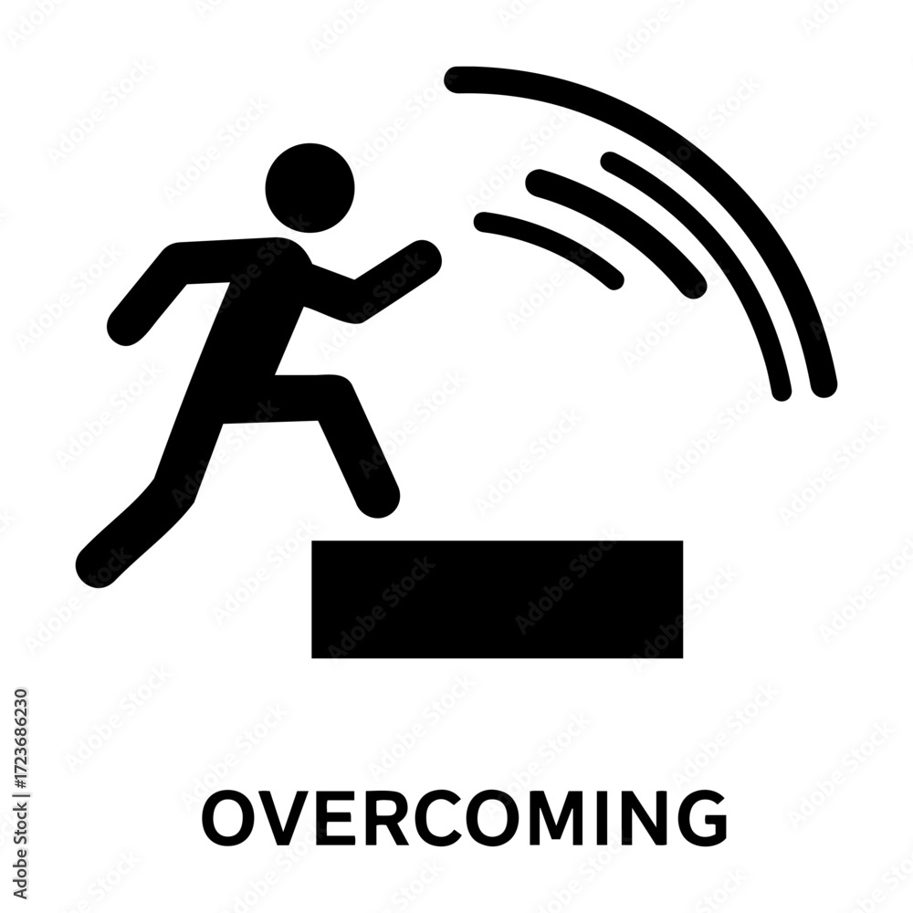 Poster vector stick figure jumping off block with motion lines indicating movement on white background