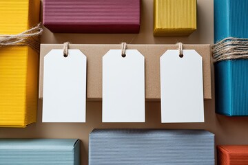 Colorful gift boxes with blank tags