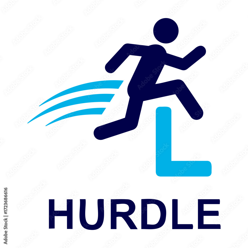 Poster vector illustration of a stick figure jumping over a hurdle with motion lines behind the figure