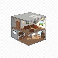 Cozy Two-Story Isometric House Interior Illustration