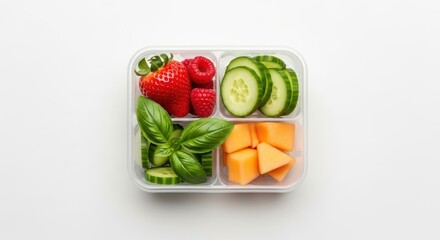 Healthy Snack Box With Fresh Berries Cucumber and Cantaloupe