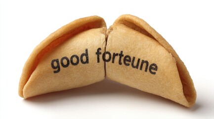 Fortune cookie halves,  "good fortune" printed