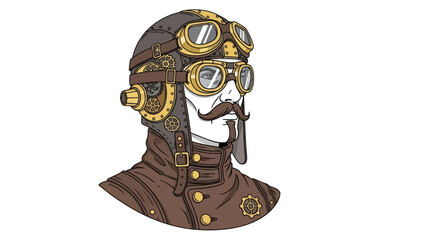 Steampunk aviator portrait with goggles and mustache.
