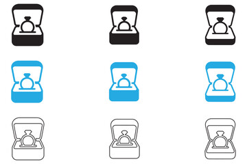 engagement ring with box vector icon set, engagement diamond ring vector, silhouette, line art