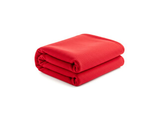 Folded red fleece blanket isolated on white background.