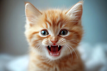 Furious Pale Orange Kitten with Wide Eyes and Bared Teeth Expressing Intense Anger and Fierce Emotion in Close-Up