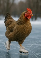 Chicken ice skating fun
