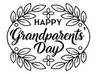 Happy Grandparents Day greeting card with floral wreath design illustration