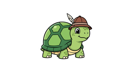 Adorable Cartoon Turtle Wearing a Safari Hat.