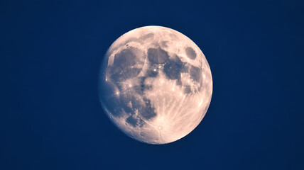 Full moon glowing against a deep blue night sky