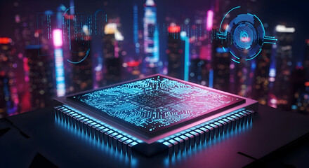 Futuristic CPU Chip with Holographic Elements