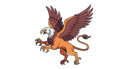 Obraz premium Mythical Griffin in Aggressive Pose Detailed Illustration.