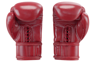 Classic red leather boxing gloves isolated front and back view