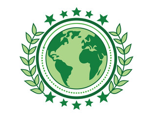 Green planet earth badge icon symbol of ecology and environment