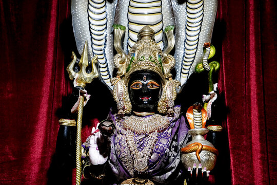 Traditional Idol of Snake Goddess Manasa Worshipped in Hindu Temple