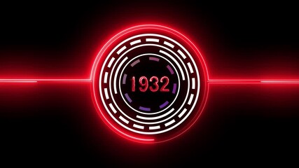 abstract year count video animation of 1932, Futuristic hud interface element with glowing blue neon circles and light streaks, creating a high-tech and modern visual effect for digital designs