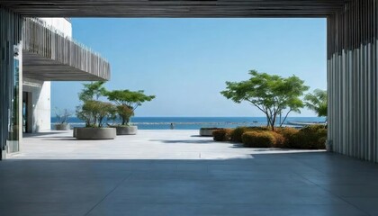 青い海を見下ろす開放的なコンクリート構造