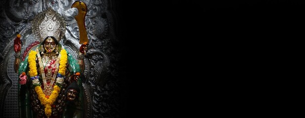 Happy Navratri, Durga Mata Hindu goddess statue, Banner format size