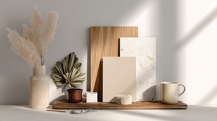 Minimal moodboard mockup scene designed for showcasing clean layouts and stylish visual concepts in interior or creative projects