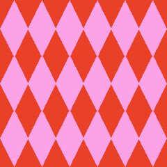 Trendy and naive checkered seamless pattern with rhombuses. Vector geometric colorful pattern