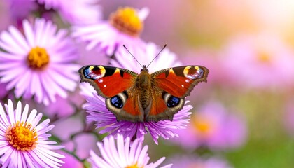 Obraz premium Butterfly resting on purple flowers