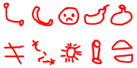 Unique Hand-Drawn Red Symbols for Contemporary Stock Design and Illustration