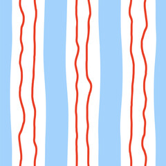 Hand drawn wavy and distorted seamless pattern with lines. Quirky and naive striped vector background