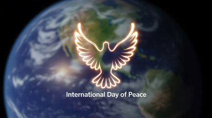 Glowing dove symbol over Earth representing International Day of Peace