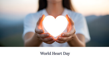 A person holding a glowing heart shape in their hands during sunset, symbolizing World Heart Day.