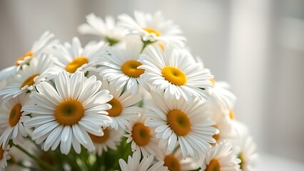 Fototapeta premium Fresh daisy bouquet bathed in soft sunlight, showcasing delicate pastel petals.