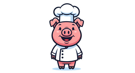 Cute Cartoon Pig Chef Character in a White Uniform and Toque Hat.