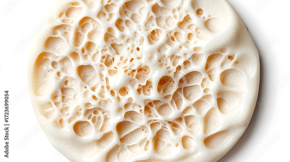 Poster a close-up view of a textured, porous surface resembling foam or a biological structure, showcasing 