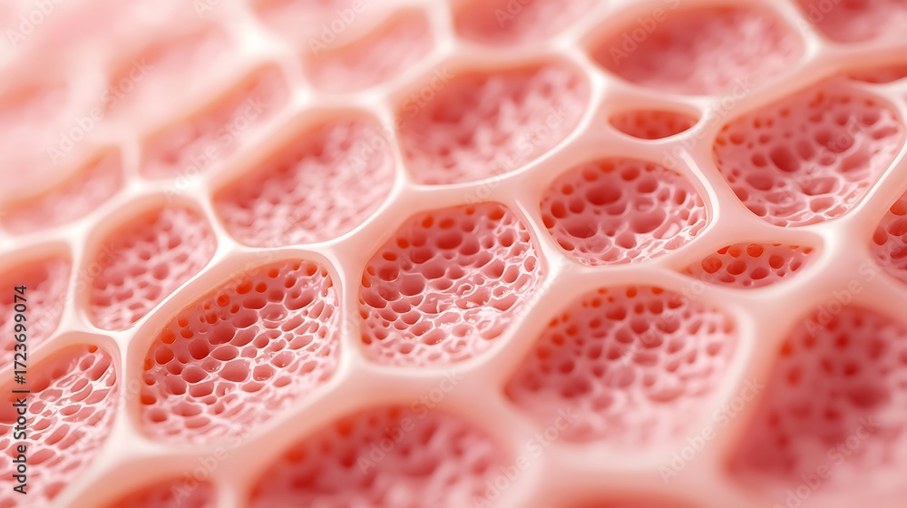 Poster a close-up of a honeycomb structure, showcasing intricate hexagonal patterns and a soft pink hue, hi